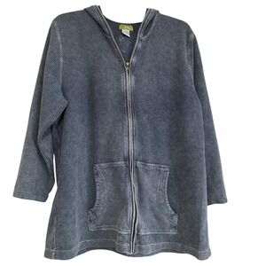PULP Striped Corduroy Look Zip Up Knit Hoodie Jacket Size XL Blue Casual Comfort